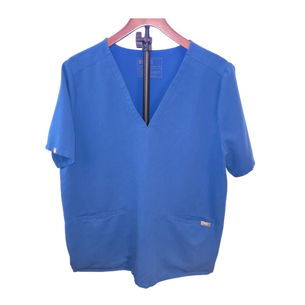 FIGS Casma Scrub Top Women XXL Royal Blue V-Neck 3 Pocket Technical Coll. FW1100